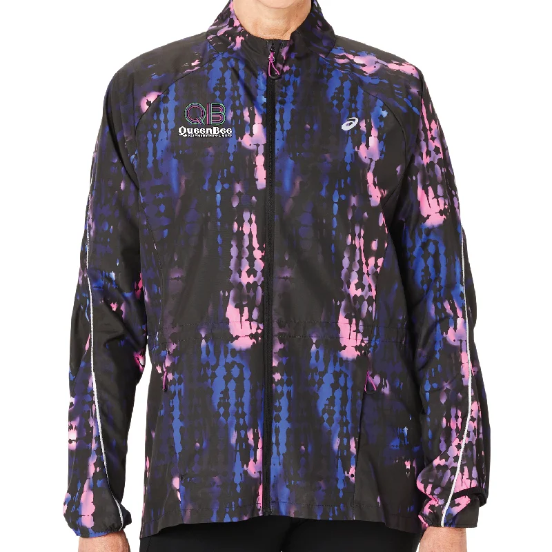 QB ASICS W Road Lite-Show Packable Jacket - Black/ Magenta Snapped Jacket Toggled Jacket Drawstring Jacket