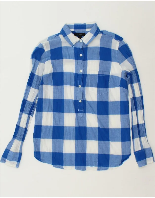 J. CREW Womens Pullover Shirt US 2 XS Blue Gingham Cotton Soft Wool Sweater