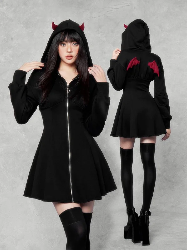 Devil Wing Hoodie Dress Hoodie Dress Longline Feminine