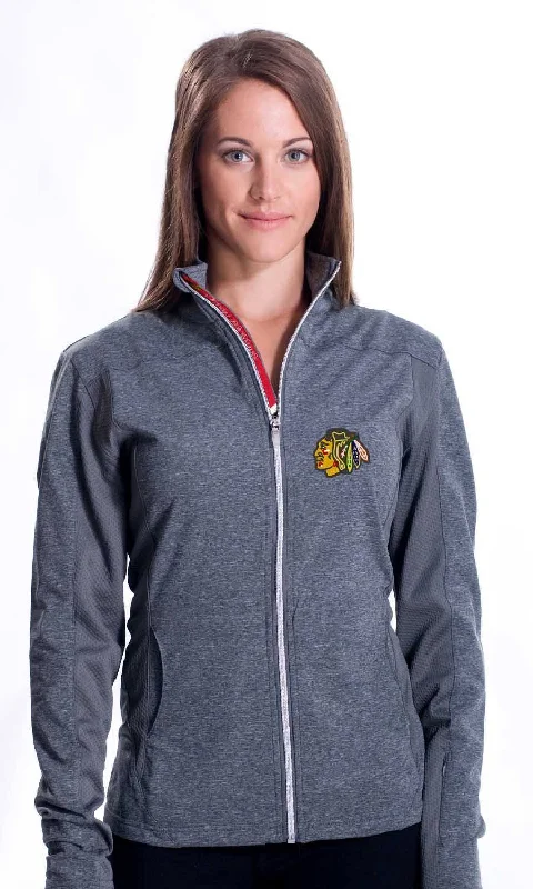 Women's Chicago Blackhawks Levelwear Aurora Script Full Zip Jacket-Grey Cotton Jacket Linen Jacket Terry Jacket