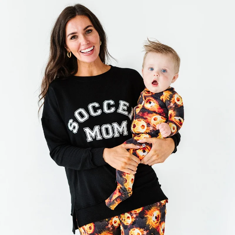 Soccer Mom Crew Neck Sweatshirt Hoodie with Rolled Sleeves Casual Relaxed