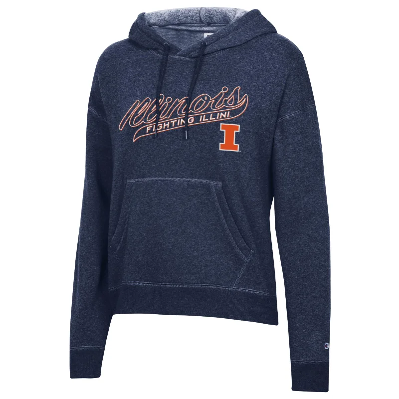 Illinois Fighting Illini Women's Champion Navy Script Hoodie Hoodie with Pocket Utility Practical