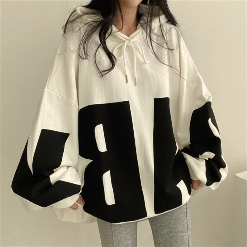 Trendy Women’s Letter Printed Hoodie – Lightweight Parka for Spring and Autumn Comfort Hooded Sweatshirt Casual Wear Street Style