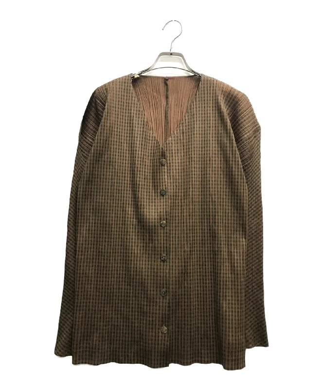 [Pre-owned] PLEATS PLEASE checked cardigan PP54-JD646 Jersey Fabric Tulle Fabric Batik Fabric