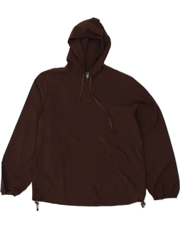 L.L.BEAN Womens Hooded Pullover Rain Jacket UK 14 Medium Brown Nylon Ruffle Neck Pullover