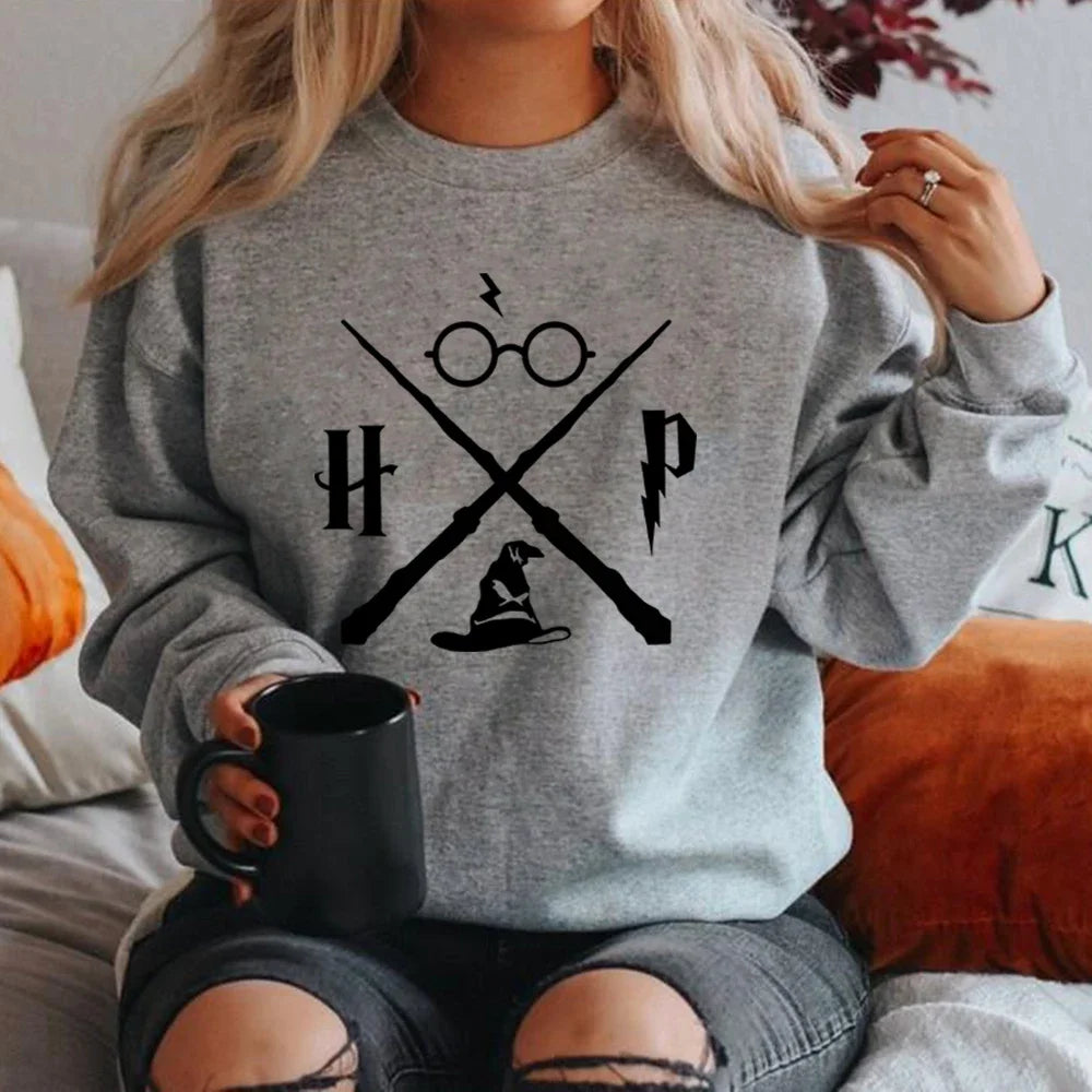 Wizard Hat Sweatshirt Wizard Wand Hoodie HP Pullovers Long Sleeve Unisex Graphic Hoodies Magic School Sweatshirts Streetwear Top Blouson Sleeve Pullover