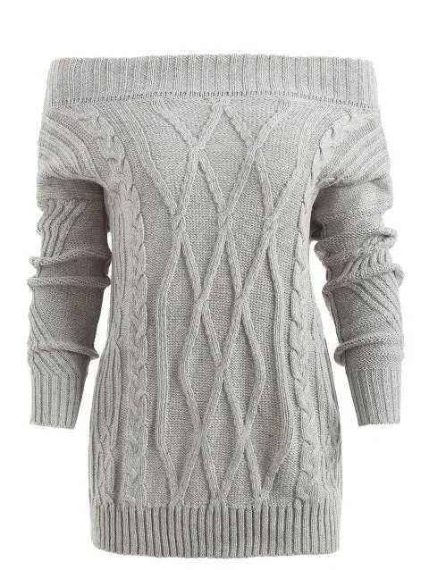 Romantic Shoulder Geometric Pullover Sweater Gathered Sleeve Pullover