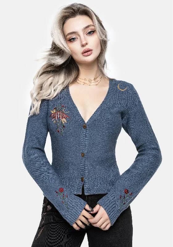 Selenia Moth Embroidered Cable Twist Knit Cardigan Elegant Classic Vintage