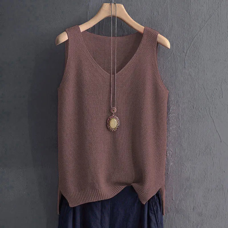 Big Size 5XL Solid Vintage Sleeveless Sweaters Vest Spring Autumn Loose V-Neck Pullover Fashion Casual Women Knit Tops 2022 New Boyleg Sleeve Pullover