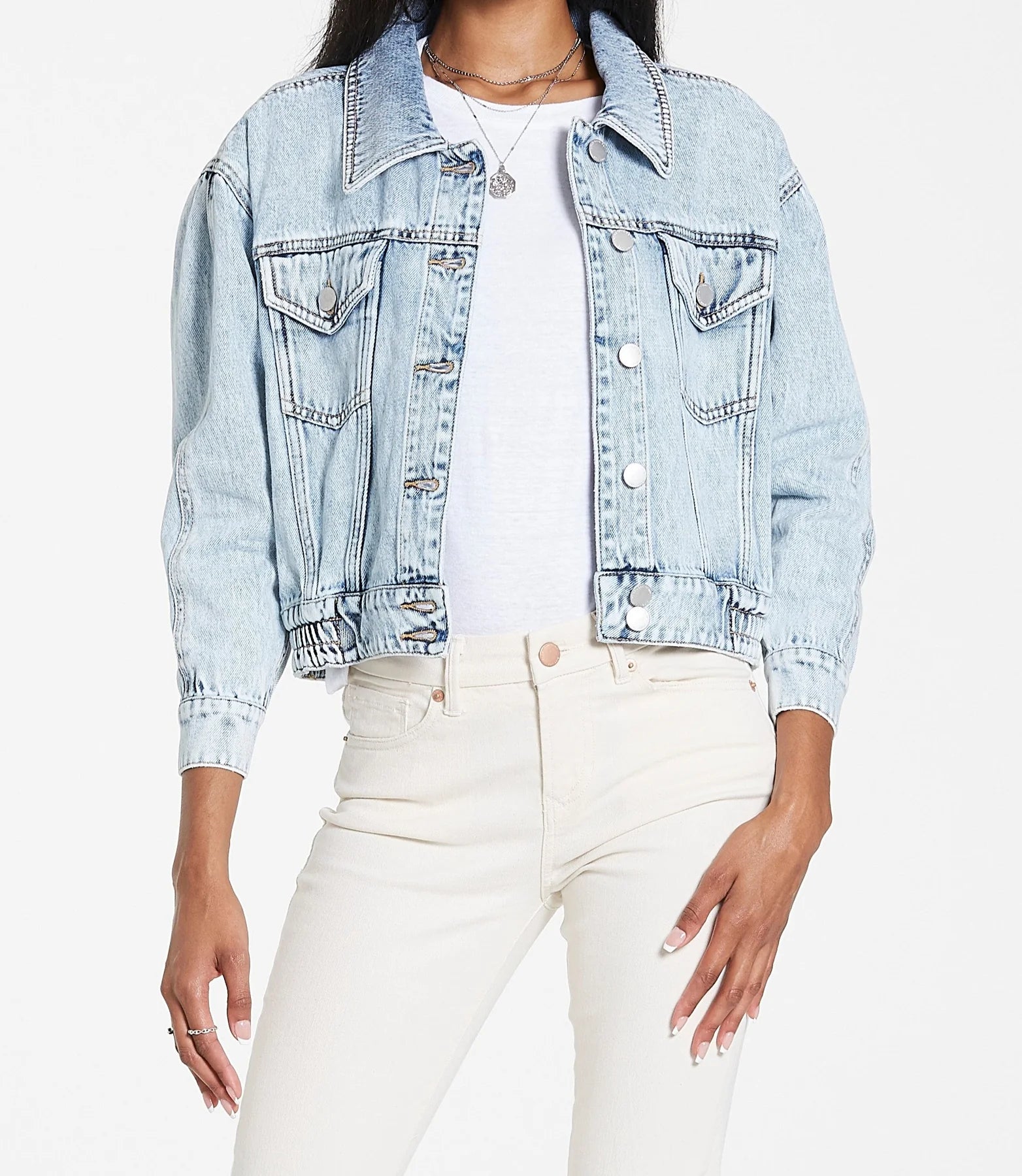 Irena Mali Denim Jacket Snapped Jacket Toggled Jacket Drawstring Jacket