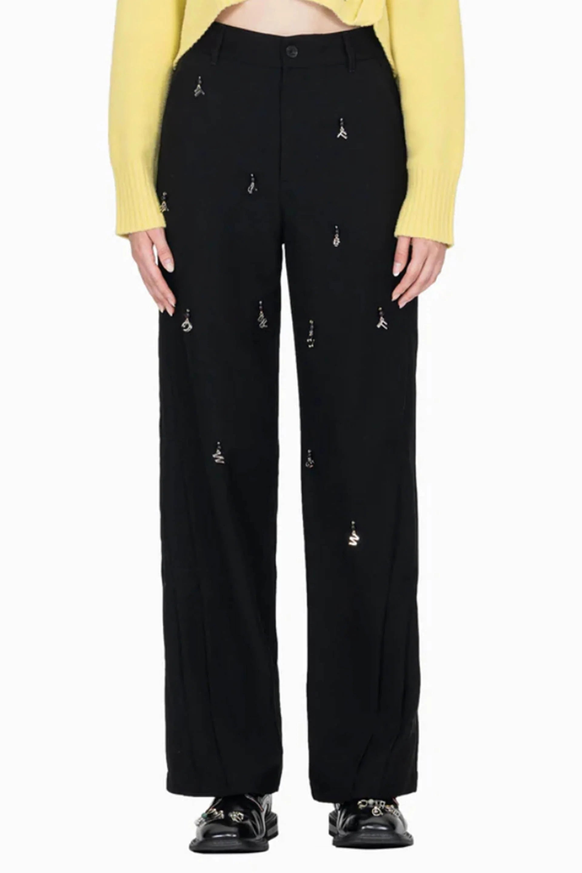 Jade Stone Embellished and Pleated Trousers Trousers Versatile Stylish