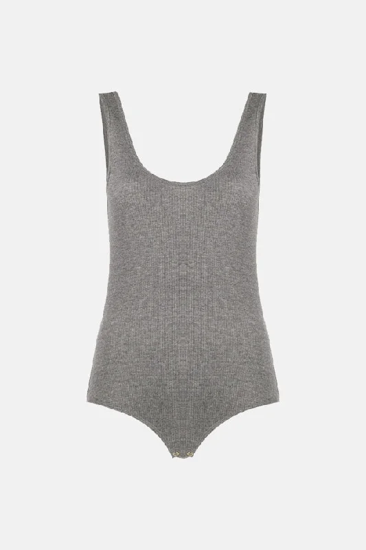 Kenli Tank Bodysuit Grey one shoulder tank