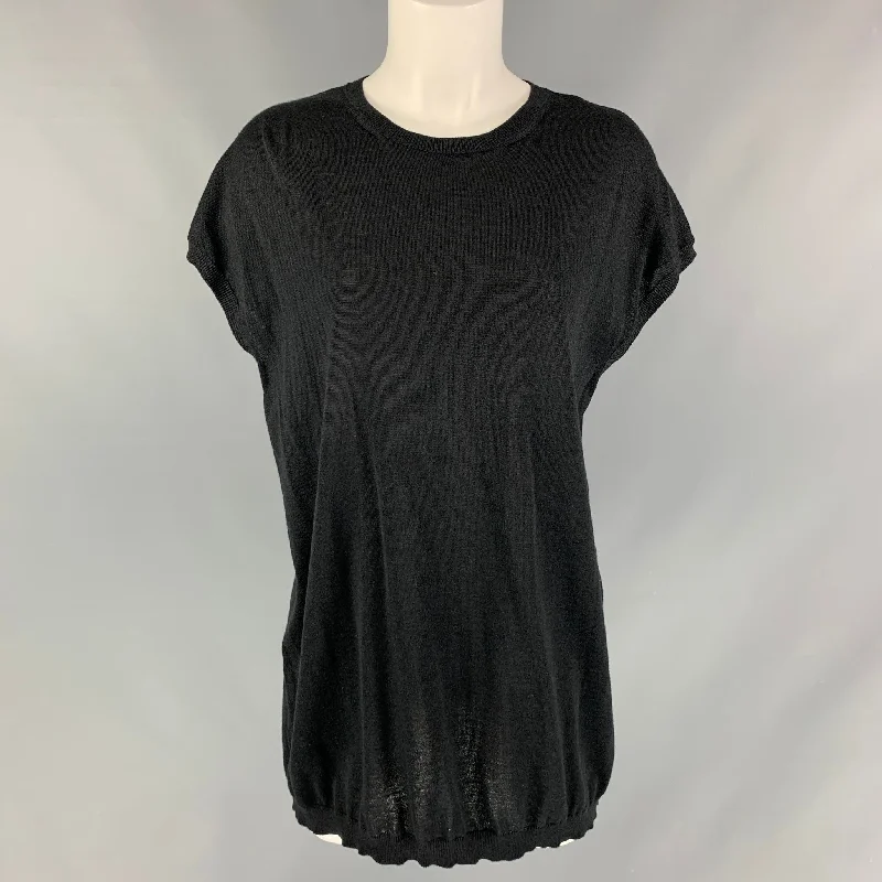 Nº21 Size M Black Knitted Cotton &  Silk Sleeveless Pullover Cap Sleeve Casual