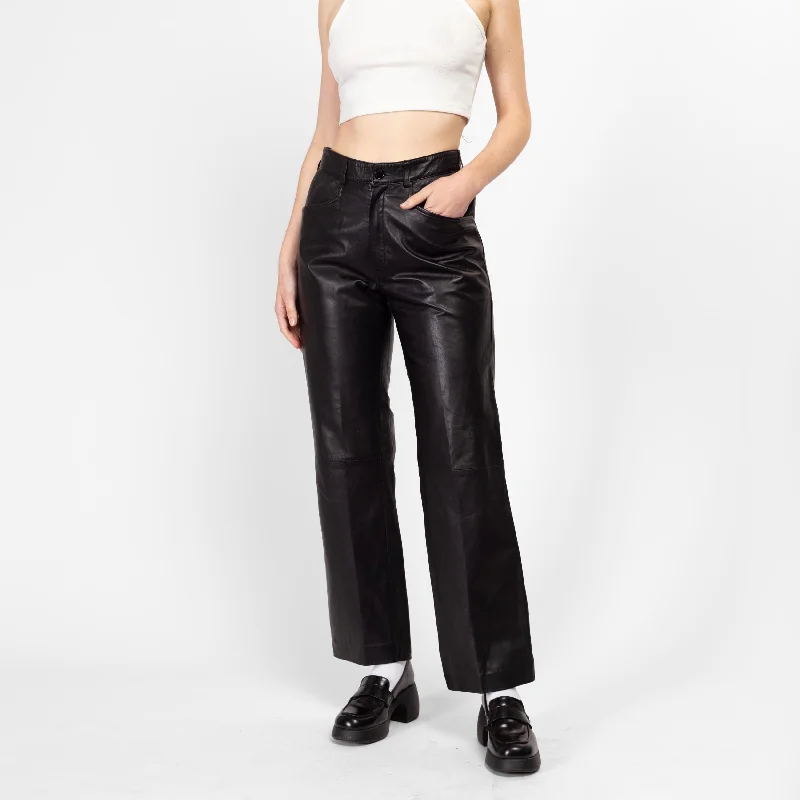 Medium 90s Black Leather High Waisted Trousers 30" Trousers sophisticated sleek