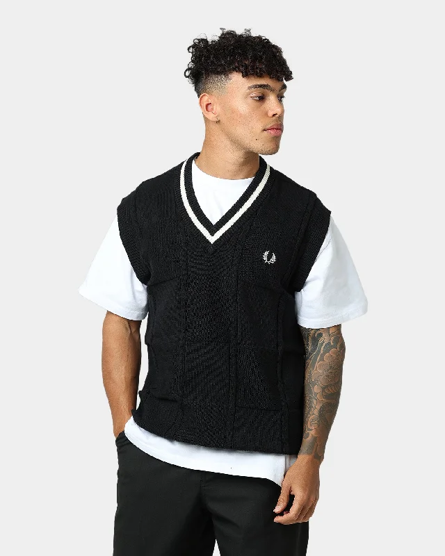 Fred Perry Cable Knit Tank Black off shoulder tank