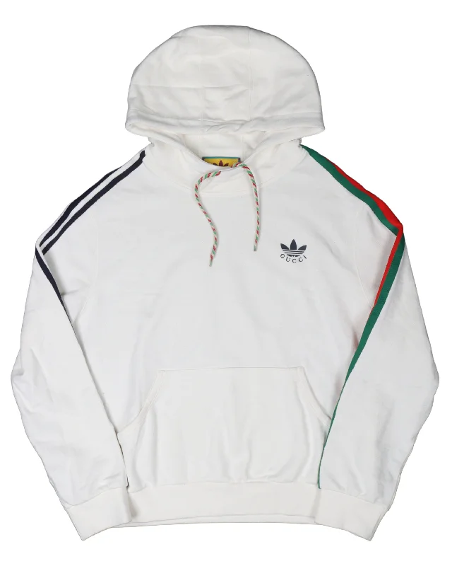 Adidas Striped Hoodie Hoodie with Button Placket Classic Preppy