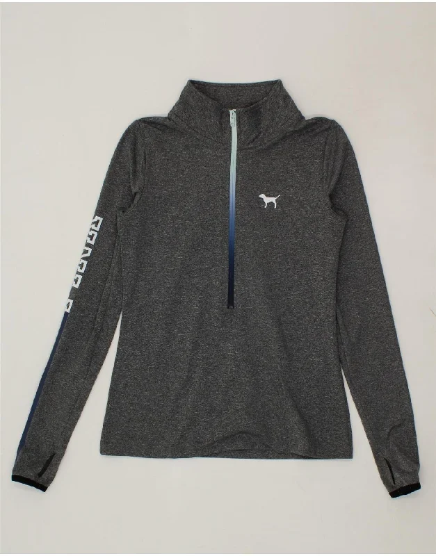 VICTORIA'S SECRET Womens Graphic Pullover Tracksuit Top UK 10 Small Grey Jewel Neck Pullover