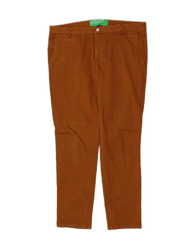 BENETTON Womens Slim Chino Trousers UK 16 Large W36 L29 Brown Cotton Trousers Flared Retro