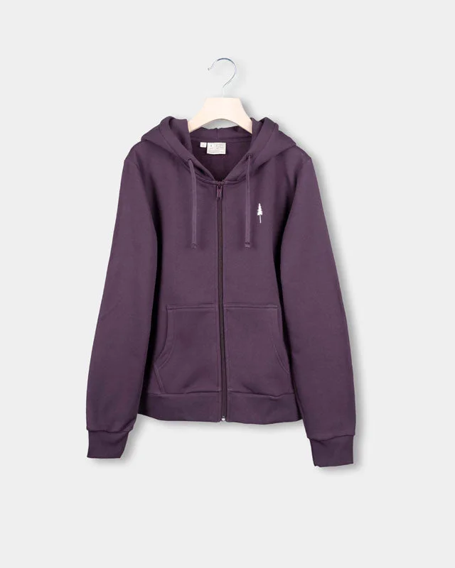 TreeHoodie Zip Women Deep Purple Hoodie with Side Slits Relaxed Casual