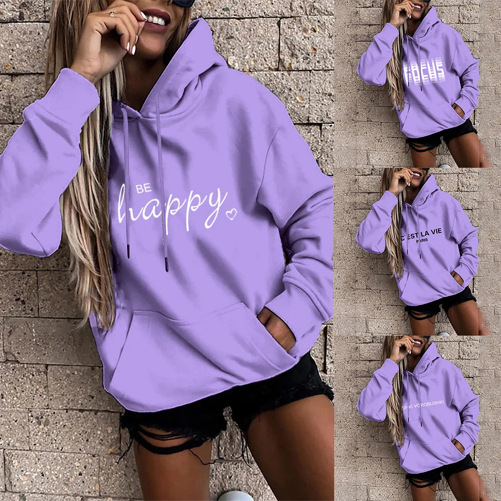 Lazy Style Sportswear Pullover Polyester Cotton Shirt Hoodie Casual Womens 2021year New Harajuku Hoodie Womens Sweater Fitted Ribbed Sweater