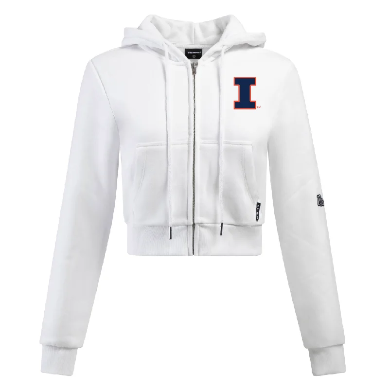 Illinois Sweatshirt Women's White/Blue/Orange Hype & Vice Hoodie with Hem Applique Textured Unique