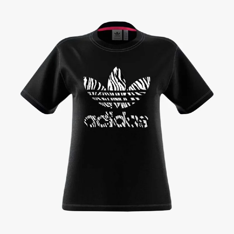 Adidas Womens Animal Short Sleeve Tee Black Spandex Blend Rayon Blend Denim Blend