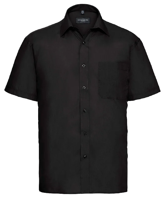 Black - Short sleeve polycotton easycare poplin shirt Cotton Fabric Linen Fabric Terry Fabric