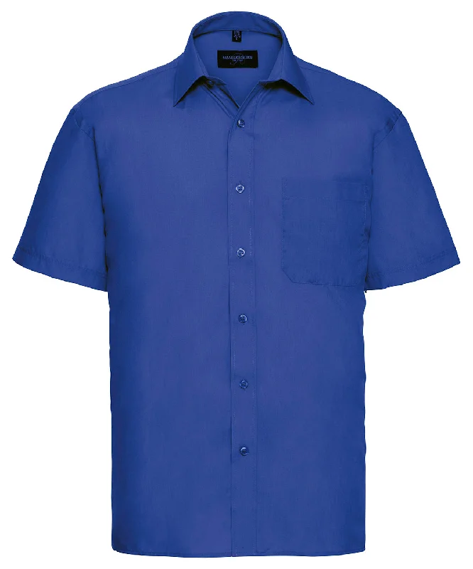 Bright Royal - Short sleeve polycotton easycare poplin shirt Thin T-Shirt Open Front Quick Dry