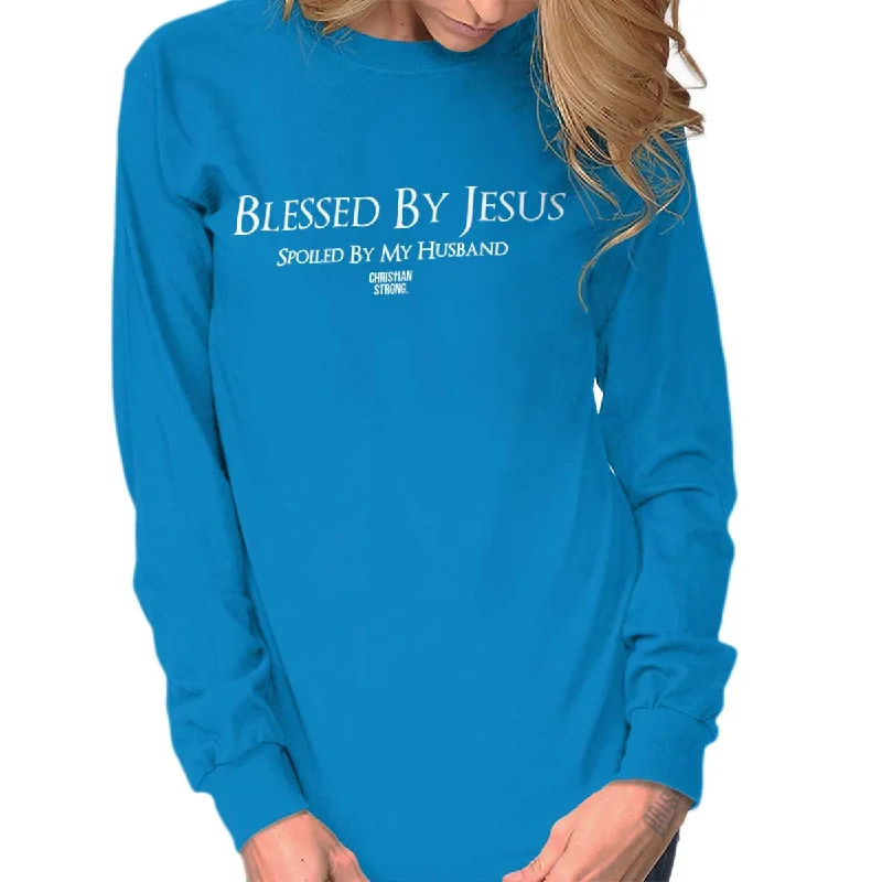 Christian Strong  Spoiled By Jesus  Printed Long Sleeve T-shirt Shirt Rayon Velvet Corduroy