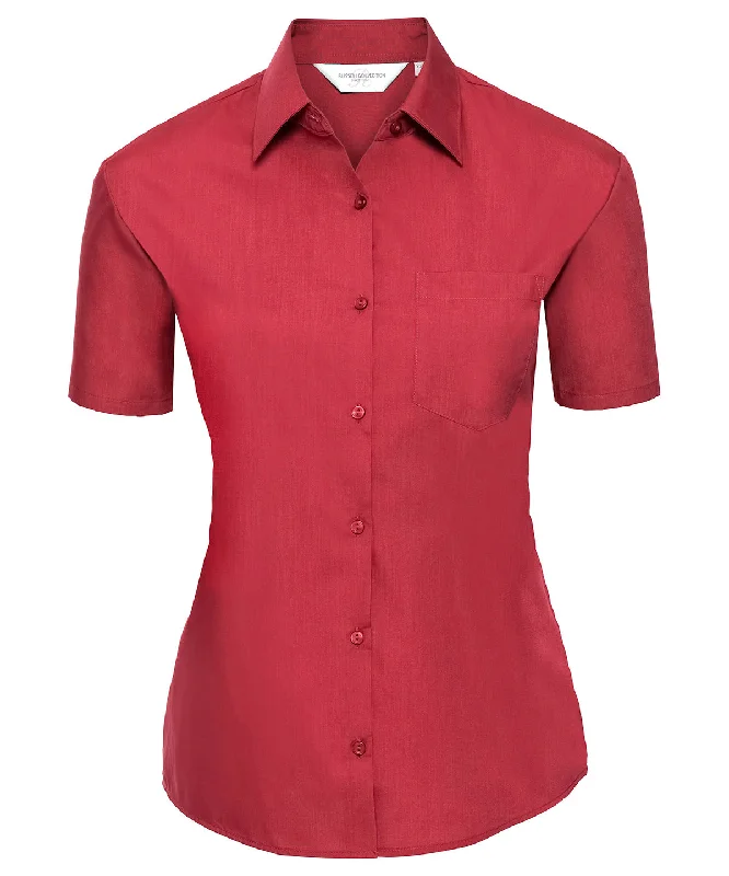 Classic Red - Women's short sleeve polycotton easycare poplin shirt Cotton Fabric Linen Fabric Terry Fabric