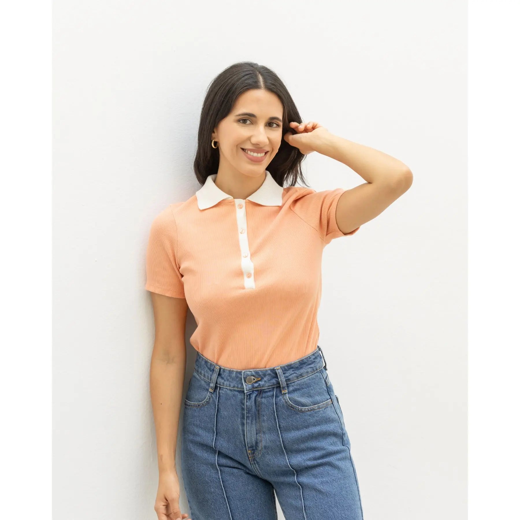 Navigli Polo T-Shirt Apricot Polka Dot Checkered Tartan