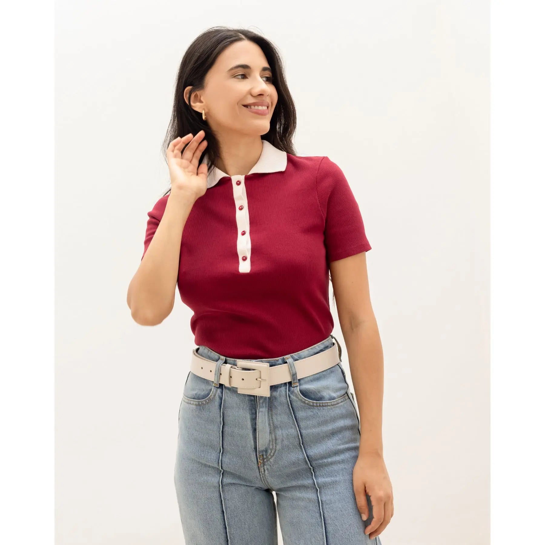 Navigli Polo T-Shirt Cherry Red Polka Dot Checkered Tartan