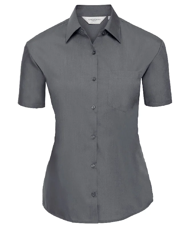 Convoy Grey - Women's short sleeve polycotton easycare poplin shirt Ribbed T-Shirt High Neck Heavyweight