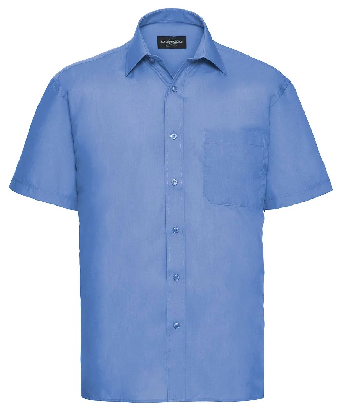 Corporate Blue - Short sleeve polycotton easycare poplin shirt Jersey Fabric Tulle Fabric Batik Fabric