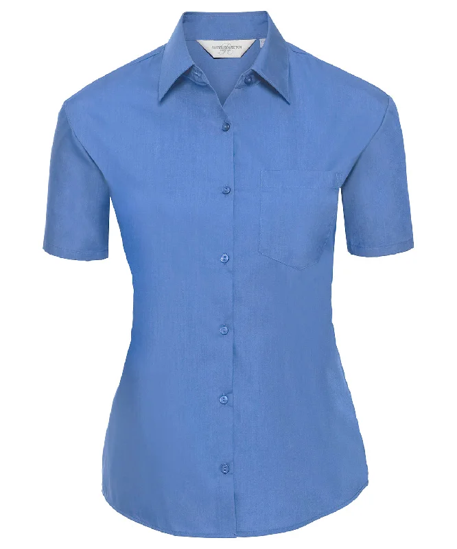 Corporate Blue - Women's short sleeve polycotton easycare poplin shirt Satin Fabric Silk Fabric Chiffon Fabric