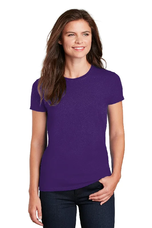 Gildan Ladies Ultra Cotton T Shirt Purple Welt Pockets Slit Pockets Flap Pockets