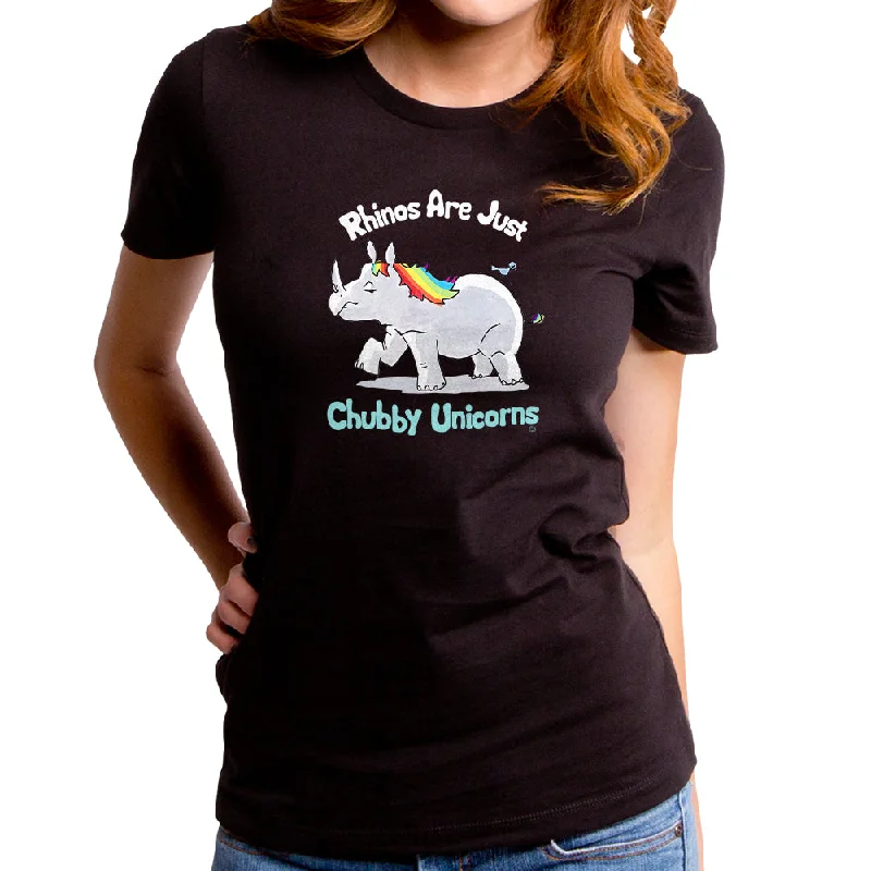 Rhinos Are Just Chubby Unicorns Women's T-Shirt V-Neck T-Shirt Long Sleeve Cotton