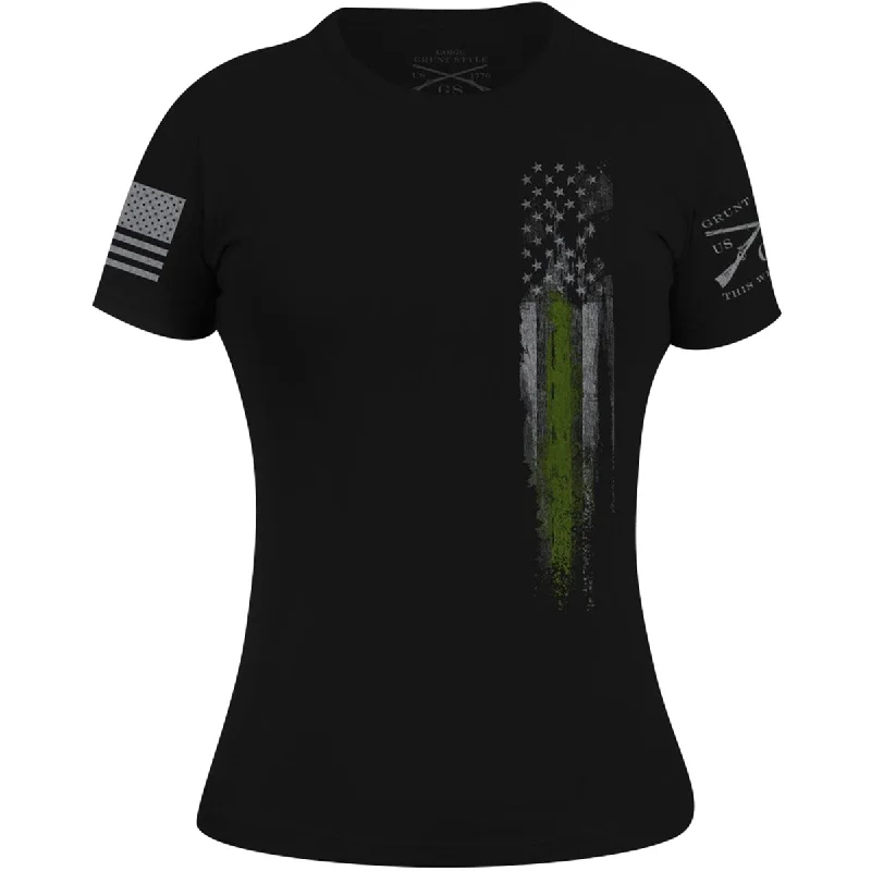 Grunt Style Women's First Responders T-Shirt - XL - Black/Green Line Flag Lace Blend Ribbed Blend Corduroy Blend