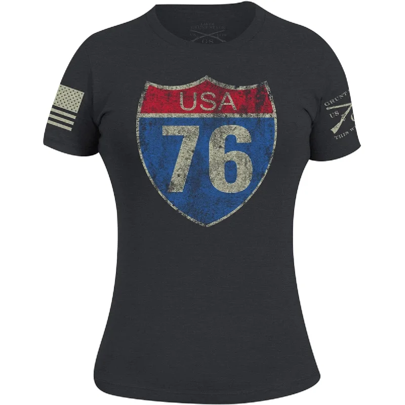 Grunt Style Women's Route 76 T-Shirt - Dark Gray Graphic Embroidered Appliqued