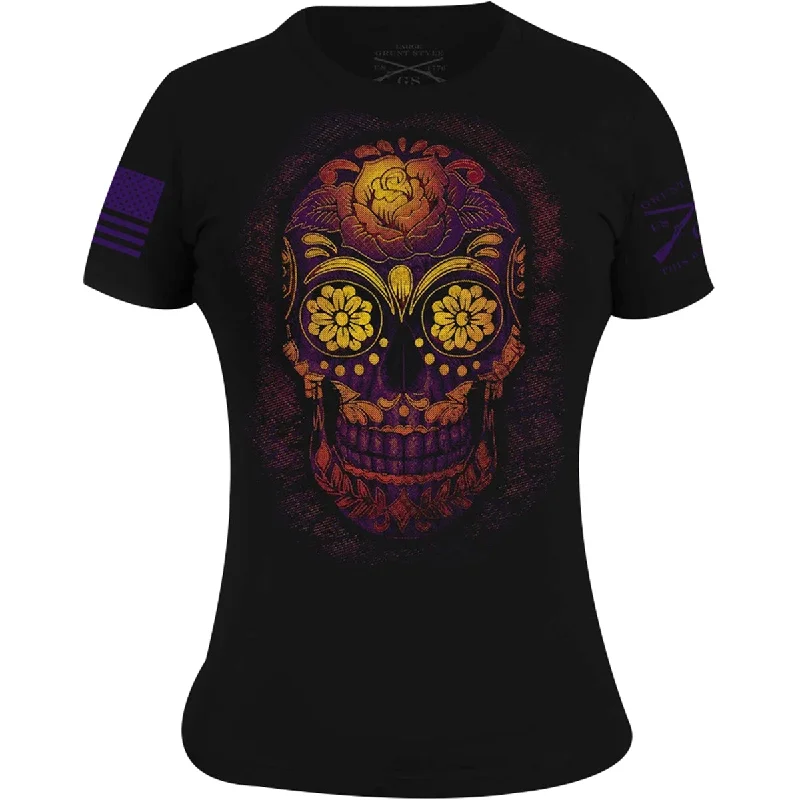 Grunt Style Women's Sugar Skull T-Shirt - Black Asymmetrical Pockets Print