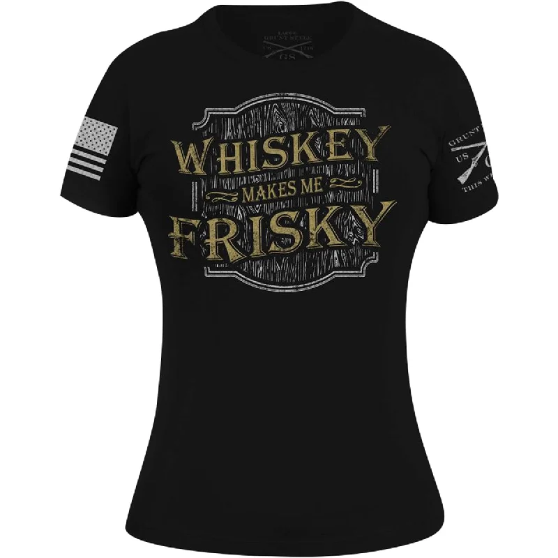 Grunt Style Women's Whiskey Makes Me Frisky T-Shirt Mesh Canvas Denim