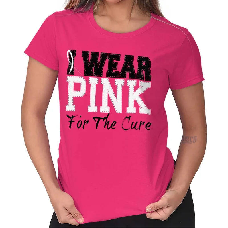 Breast Cancer Awareness Ladies T Shirt Houndstooth Herringbone Solid