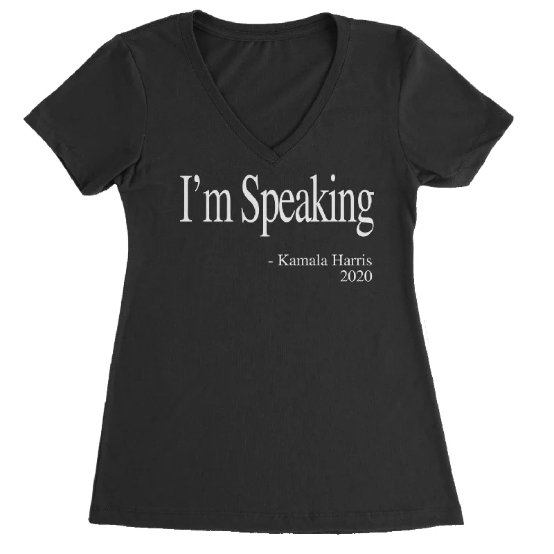 I'm Speaking - Kamala Harris Quote Ladies V-Neck T-shirt Print Jacquard Patchwork