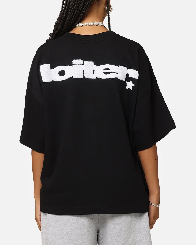 Loiter Premium Essentials Boxy T-Shirt Black Chenille Brocade Lace