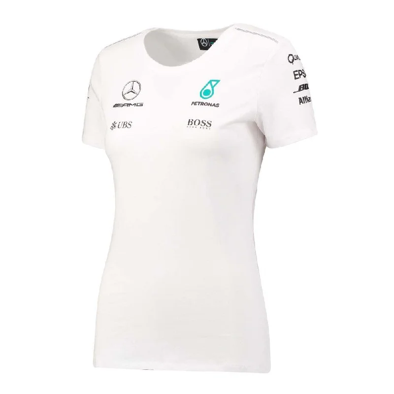 Mercedes Womens T-shirt, Team, White, 2017 Nylon Fabric Polyester Fabric Spandex Fabric