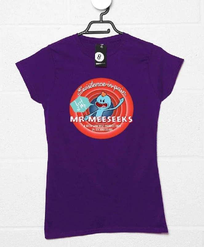 Mr Meeseeks Existence is Pain Womens Fitted T-Shirt Solid Print Embellished