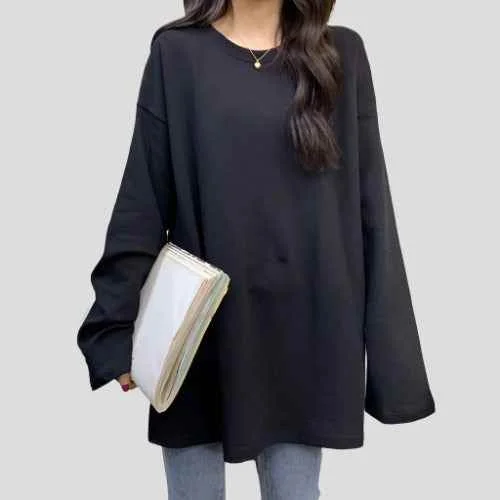 Polyester Oversized Long Sleeve T shirt for Women Hooded Caped Shawl Collar