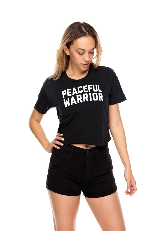 Peaceful Warrior Crop Crew Neck Tee Cozy Warm Stylish