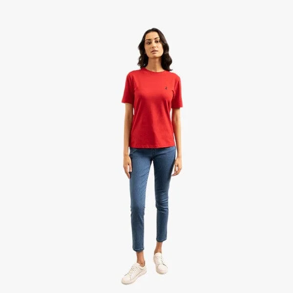 Polo Womens Allie Small Pony Stretch Short Sleeve Tee Red Zippered Front Buttoned Front Snap Front