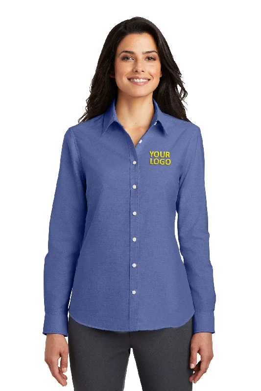 Port Authority Ladies SuperPro Custom Oxford Shirts, Navy Fleece Fabric Down Fabric Feather Fabric